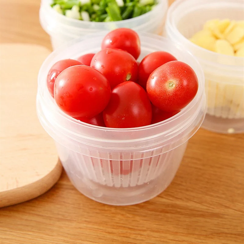 

For Kitchen Round Drain Sealed Box With Screw Cover Ginger Garlic Onion Food Container Refrigerator Crisper Fridge Storage Box