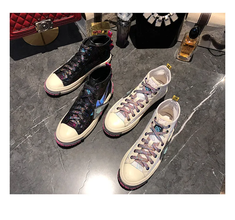 Jady Rose Colorful Retro Women Vulcanized Shoes Flat Canvas Shoes Woman Espadrilles Trainers Casual Lace-up Sneakers High Tops