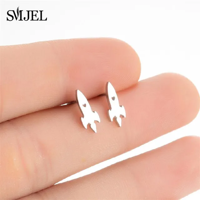 Punk Stainless Steel Earrings for Women Fashion Jewelry 2021 Lighter Compass Expression Lung Rocket Earring Weird Christmas Gift 440