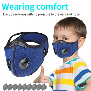 

1+9 Pcs PM2.5 Face Masks Anti-fog Mouth Mask with Valved Respirator for Children Kids Valve Cycling Camp filtro pm25 fabric#E5