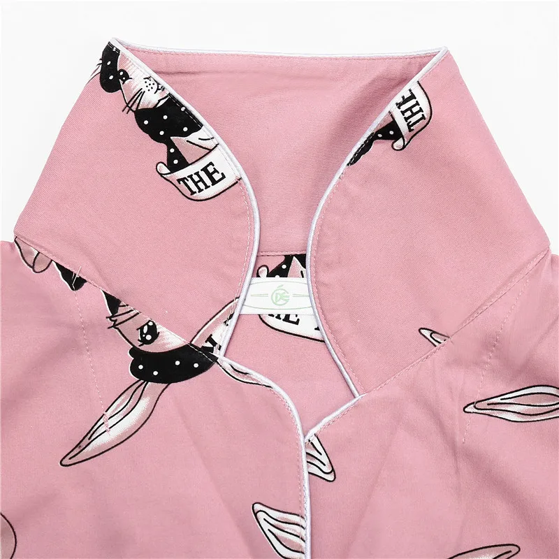 FINETOO Lovely Rabbit Pajamas Set 2020 Women Spring Summer Cotton Homewear Cartoon Pajamas Full Pants Plus Size Female Sleepwear