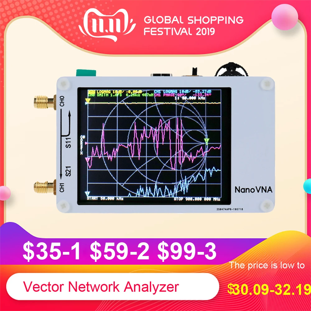 

Vector Network Analyzer 2.8 Touching Screen 50KHz-900MHz Digital Display Shortwave MF HF VHF UHF Antenna Analyzer Standing Wave
