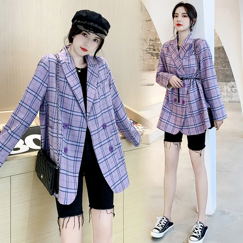 

Photo Shoot Online Celebrity Small Suit 2019 New Style Retro CHIC Mid-length Plaid Long Sleeve Casual Coat 9053