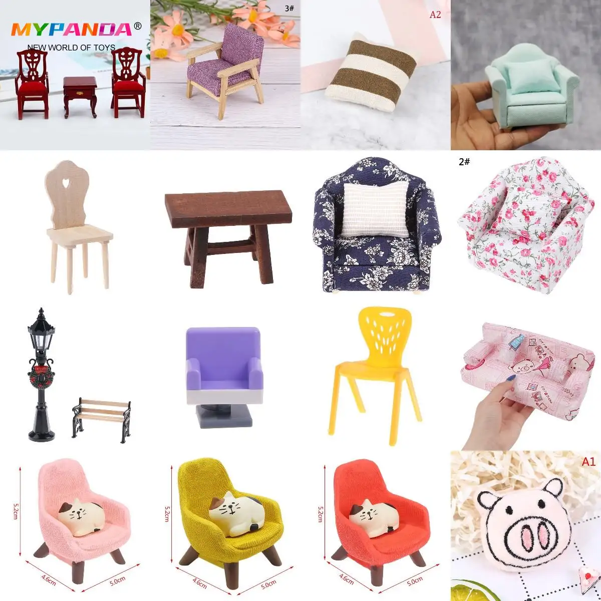1pc or 1set Cute Mini Street Light Lamp Chair Pillow Stool Sofa For Couch Bed Dollhouse Furniture Toys Doll House Accessories