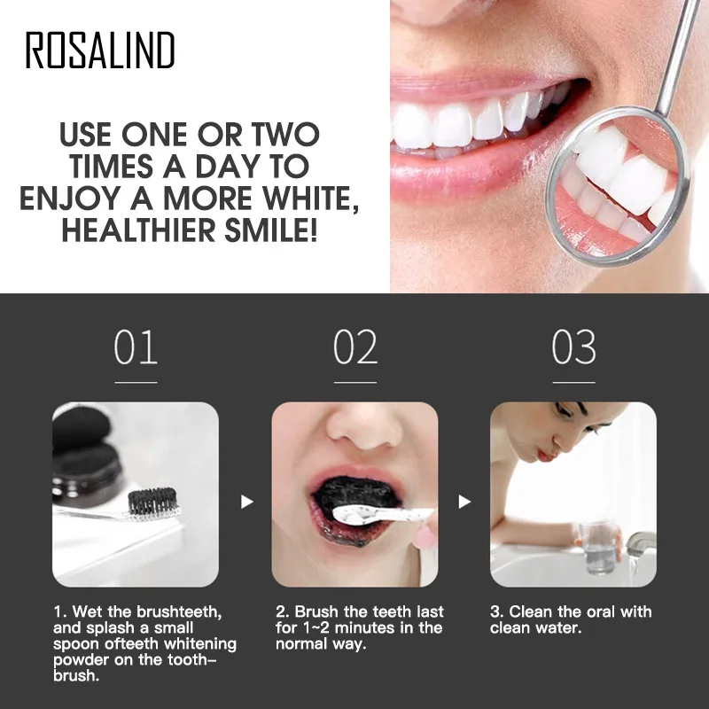 ROSALIND зубы отбеливающий для полости рта порошок активированный с активированным углем гигиены чистки зубы Стоматологические Инструменты Оборудование 30 г