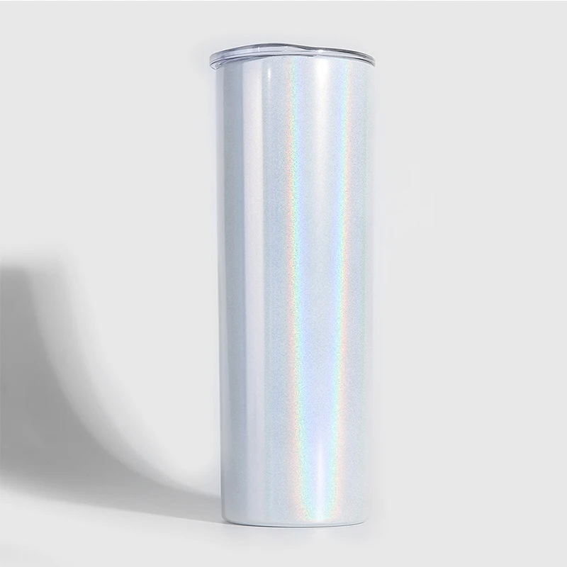 20 OZ STAINLESS STEEL SKINNY TUMBLER - WHITE GLITTER