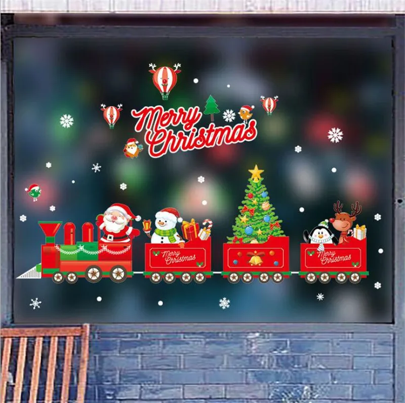 Cartoon Christmas Theme Wall Sticker Shop Window Decoration Home Decoration Christmas Train Wall Painting