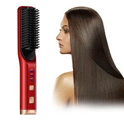 Portable Fast Heating Hair Straightener Comb Straight Curly Hair Dual UseWireless USB Recharge Anti-scalding Straight Hot Comb