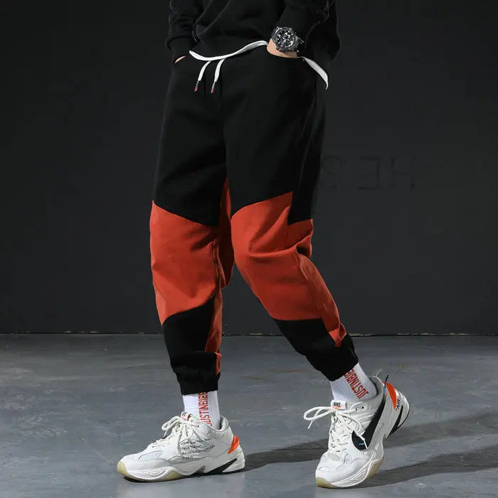 Orange Red Красивые новые мужские хлопковые шаровары в стиле хип-хоп, брюки, уличная одежда, Лоскутные Спортивные штаны, мужские повседневные модные брюки-карго для мужчин - Цвет: Orange Red