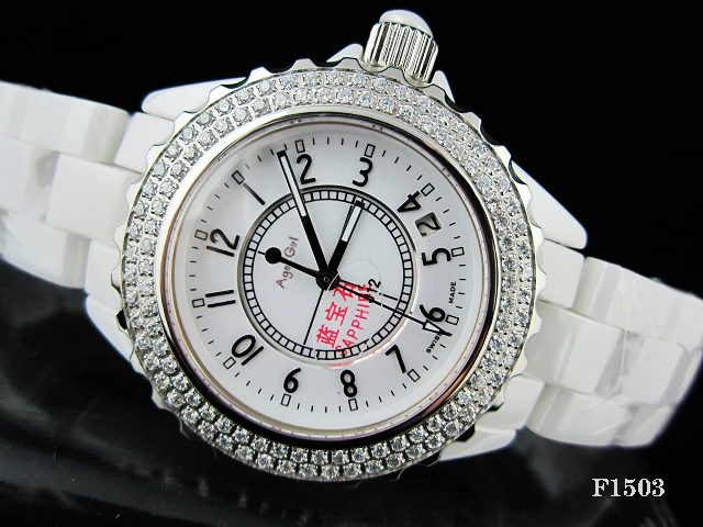

Brand New LuxuryCeramic 2 Row Diamonds Bezel Ladies Watches Mens Women Ceramica Fashion White Black Rhinestone Quartz Watch