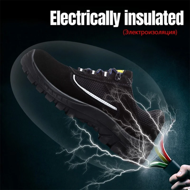 LARNMERN Mens Steel Toe Safety Shoes SRC non-slip Electrical Insulation Suede Work Boots Reflective Fashion Sneaker