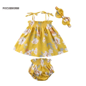 

Pudcoco US Stock New Fashion Lovely Toddler Kids Baby Girls Dress Floral Sleeveless Tops+Shorts+Headband Summer Clothes Outfits