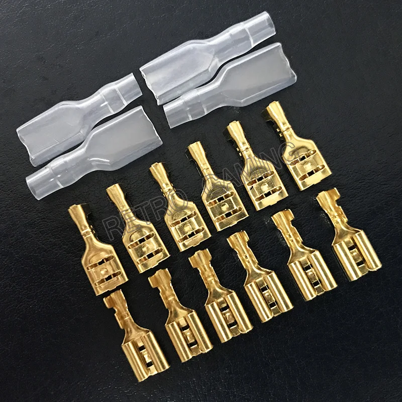 100 pcs of Copper Crimp Terminals with Silicone Case Female Spade Quick Connector Terminal for Arcade Chain Cable Wires viborg audio 1pair ve501 vf501 pure copper none plated eu schuko power plugs iec female connector for diy power cable