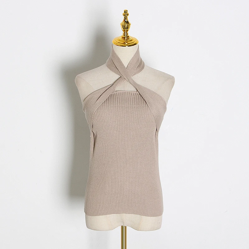 Solid Sleeveless Sexy Women Sweater Halter Off Shoulder Slim Knitted Tops Female Fashion Summer 2019 New Tide Solid Sleeveless Sexy Women Sweater Halter Off Shoulder Slim Knitted Tops Female Fashion Summer 2019 New Tide
