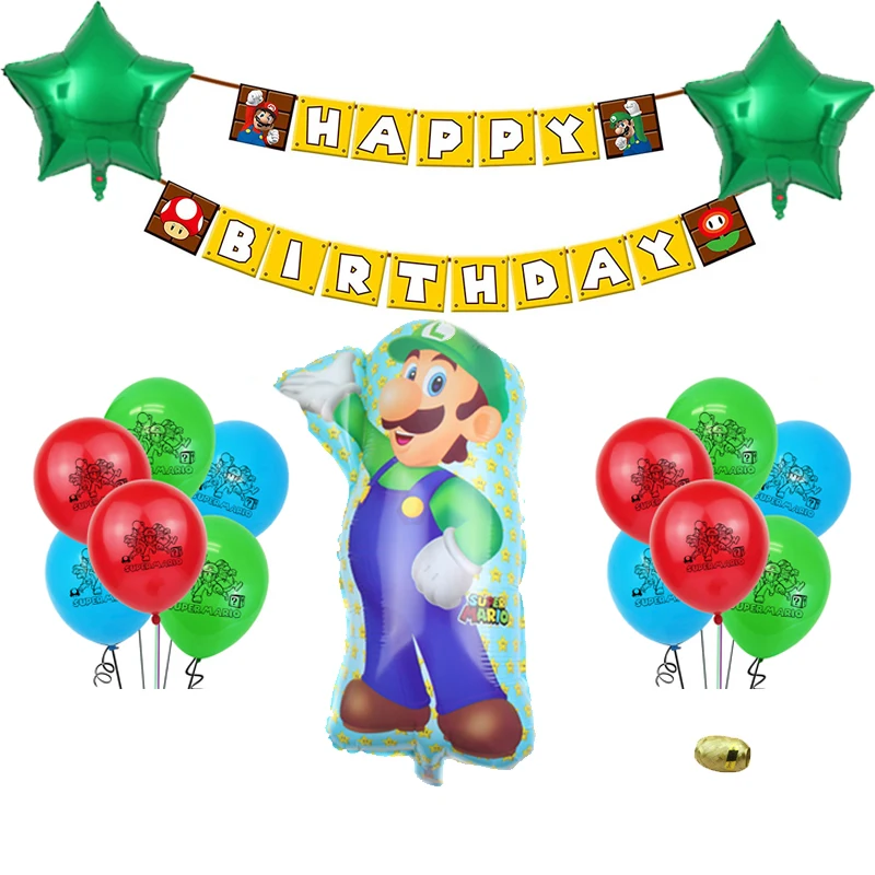 Super Mario Brothers Balloons Birthday Party Supplies Happy Birthday Banner Mario Foil Balloons for Kids Baby Shower Birthday Party Decorations 