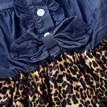 Одежда для малышей леопардовое джинсовое плиссированное платье с длинными рукавами для маленьких девочек От 1 до 4 лет, R9UD