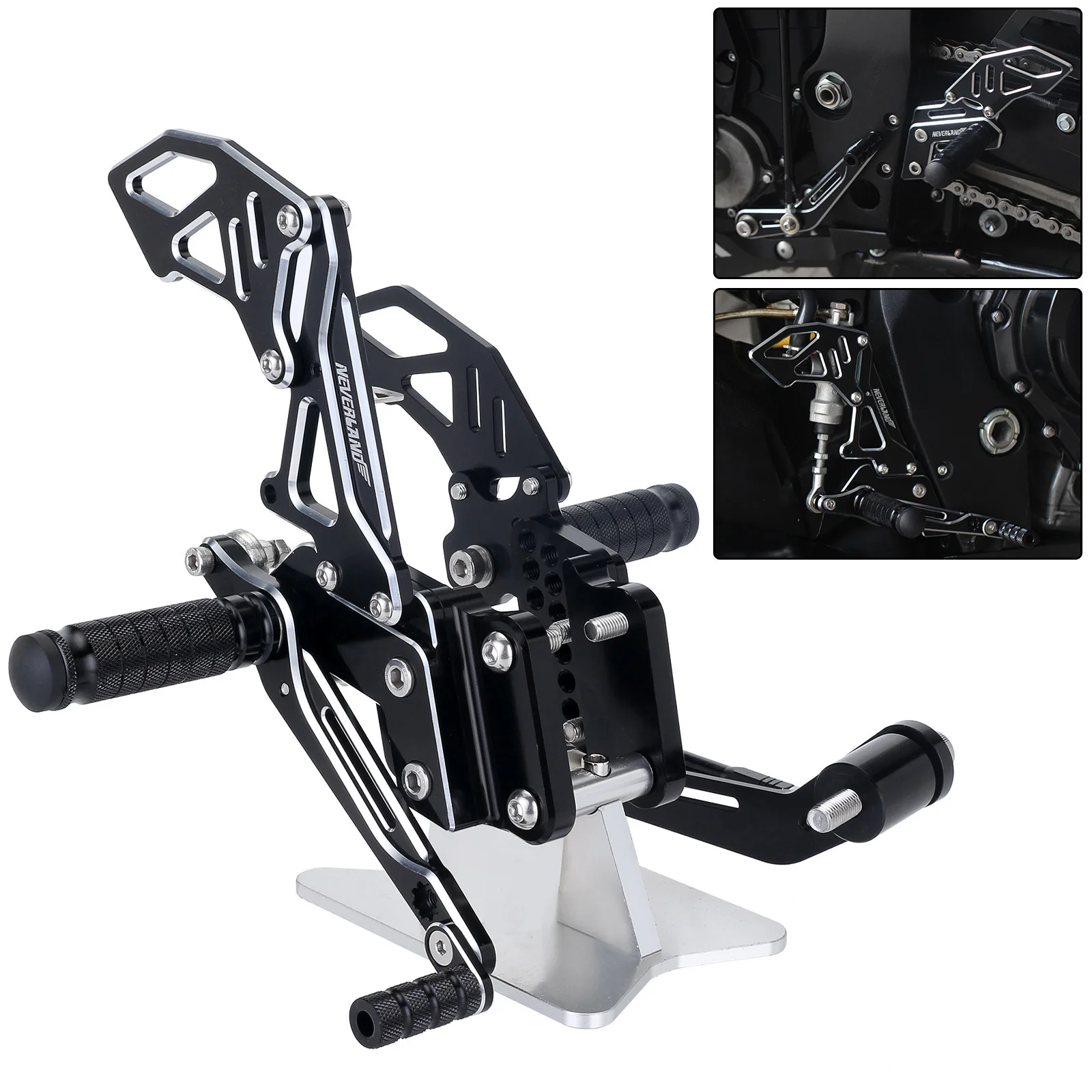 

Black Silver Basic Design CNC Motorcycle Reat Footrest Foot Pedal Pegs Set For Suzuli GSX R 600 750 GSX-R GSXR D40