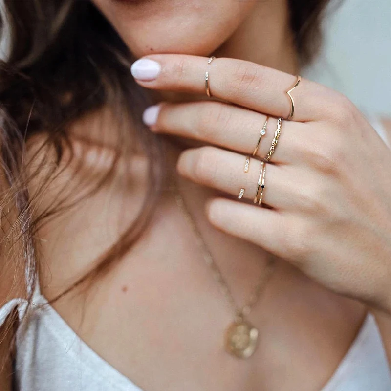 925 Sterling Silver Rings for Women Anti-allergy Smooth Couple Wedding Rings V Shape Smooth Slim Knuckle silver rings silver ring wedding rings