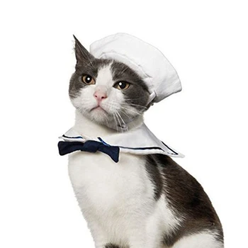 

1 Set Pet Cat Dog Cotton Caps Gentleman Bow Tie Cloth Navy Sailor Suit England Style Ornament Tie For Cosplay Party