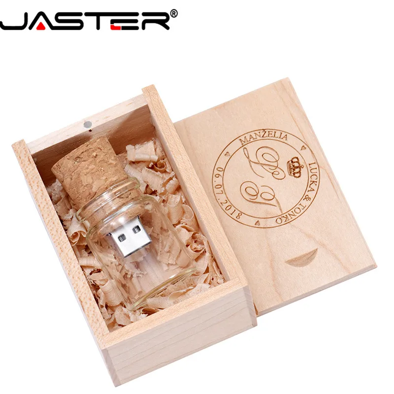USB 2.0 Flash Drive 8GB 16GB 32GB 64GB in wood box + wishing bottle for Wedding Gift usb flash drive flash drive