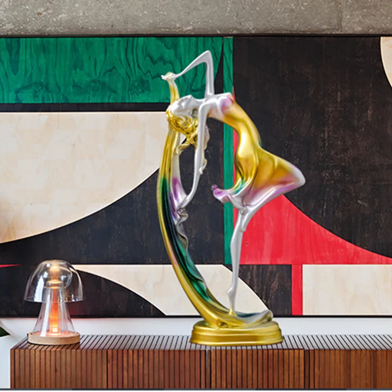 Европейский стиль покрытие чистый ручной работы цветной Рисунок Танцы Девушка Смола статуя Спальня прикроватный стол украшения X2544