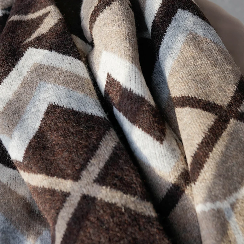 Зимние Джемперы Женские винтажные панельные свитера геометрической формы, в стиле бохо узор Свободный пуловер мягкие пушистые повседневные топы