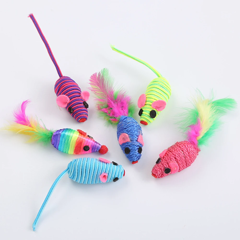 4/6Pcs Pet Kitten Funny Feather Rope False Mouse Bite Scratch Playing Toys Classic small toys Great gifts Bite-resistant