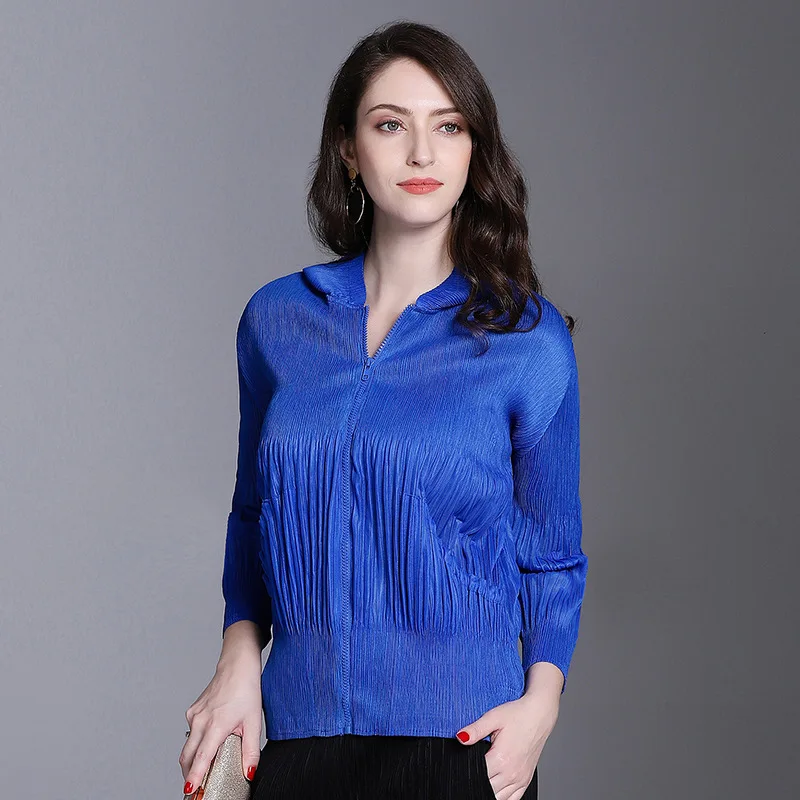 royalblue Модное летнее Новое повседневное модное женское Плиссированное Свободное пальто с капюшоном больших цветов TC192 - Цвет: royalblue