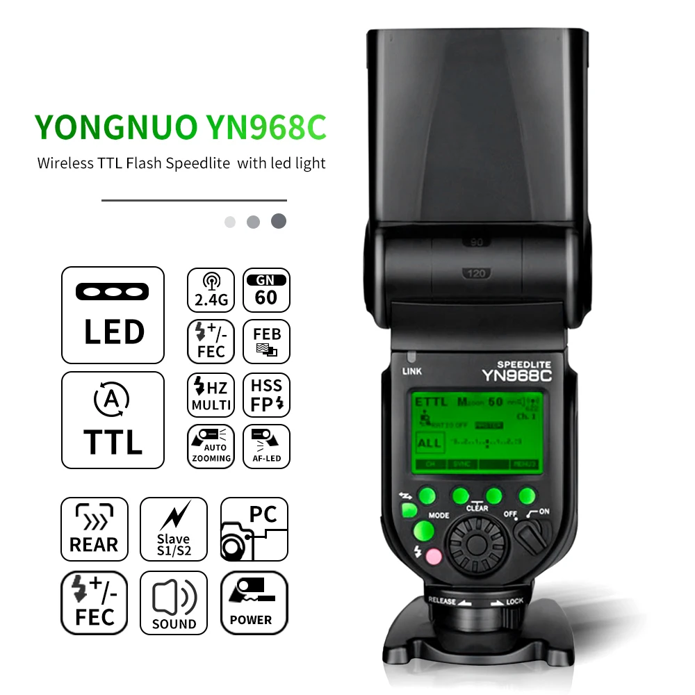 

YONGNUO YN968N/C Flash Speedlite for Canon Nikon DSLR Compatible with YN622N/C YN560 Wireless TTL HSS Speedlite with LED Light
