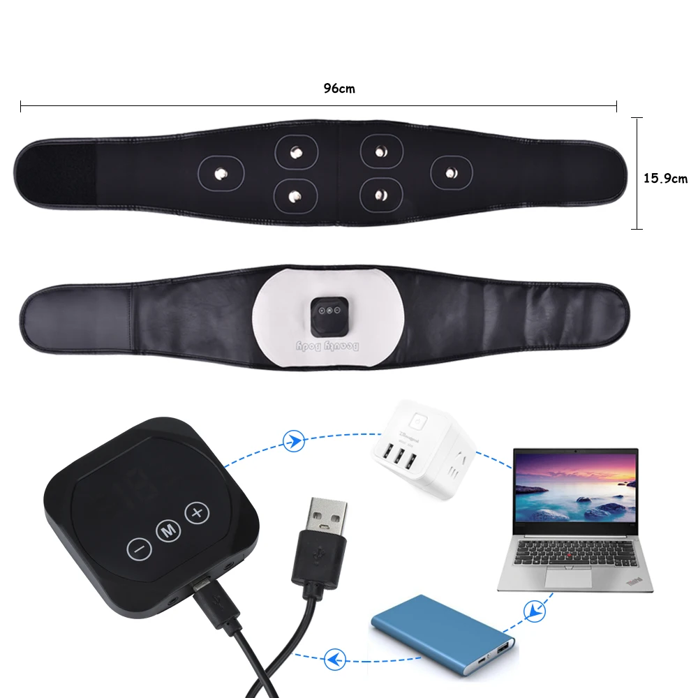 6 Modes EMS Abdominal Trainer Electric Body Massager Slimming Waist Belt Weight Loss Fitness Muscle Stimulator for Man and Woman