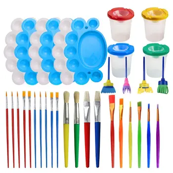 

Painting Tool Kits,34Pcs Paint Supplies Include Paint Cups with Lids Palette Tray Muti Sizes Paint Pen Brushes Set for Kids Gift