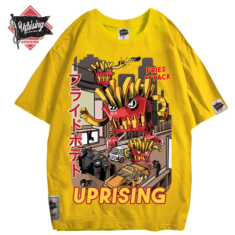 

2021new French fries attack uprising counterattack men's short-sleeved T-shirt original fashion brand hip hop punk personality