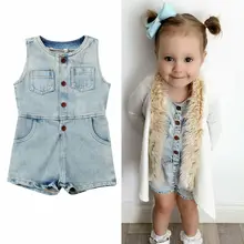 Джинсовый комбинезон без рукавов для маленьких девочек; комбинезон; боди; одежда для маленьких девочек; модные джинсовые шорты; Новинка года