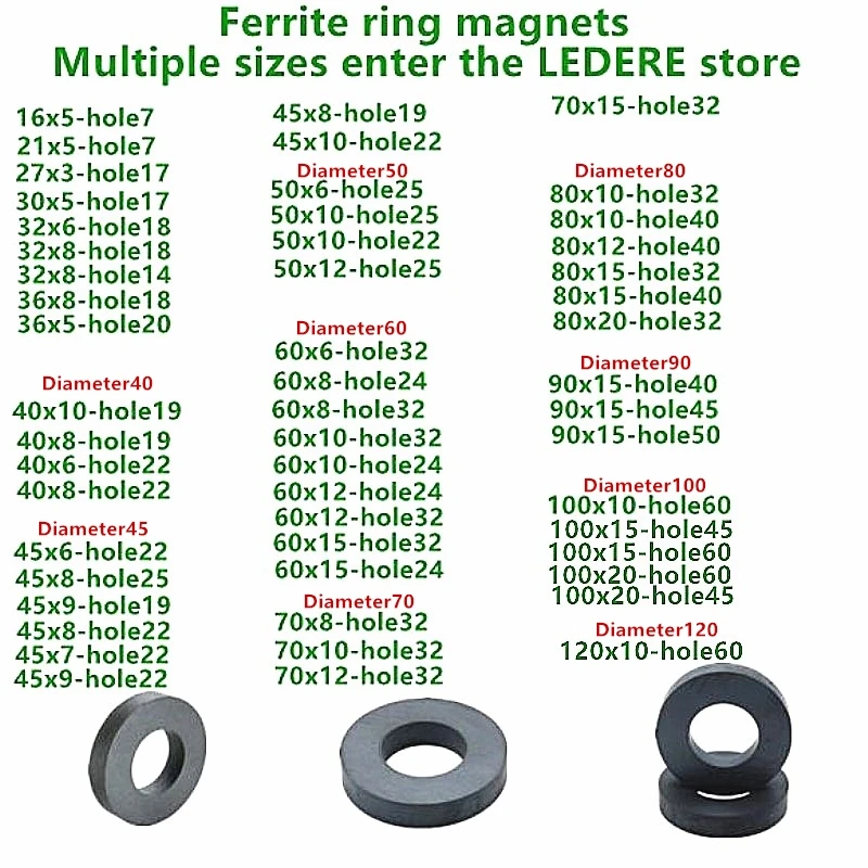 1-5pcs/lot Ring Ferrite Magnet 50x10 mm Hole 25mm Permanent magnet 50mm x 10mm Black Round Speaker ceramic magnet 50*10 50-25x10