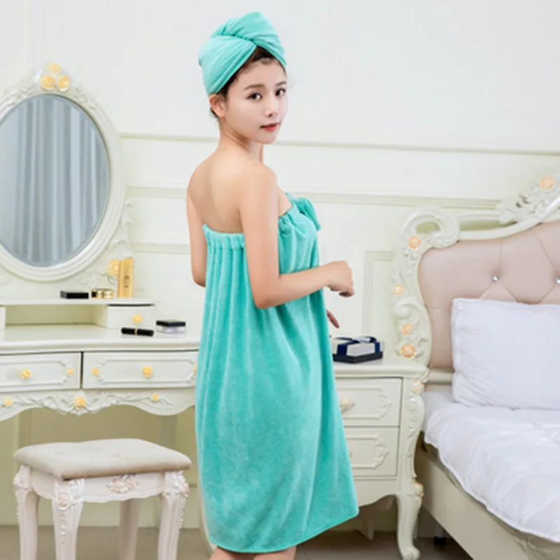 green «Лучшее» Женская банная юбка, шапочка для душа, набор, мягкий бантик, быстро сохнет, переносное полотенце, Дамское банное полотенце, банный халат 889 - Цвет: green