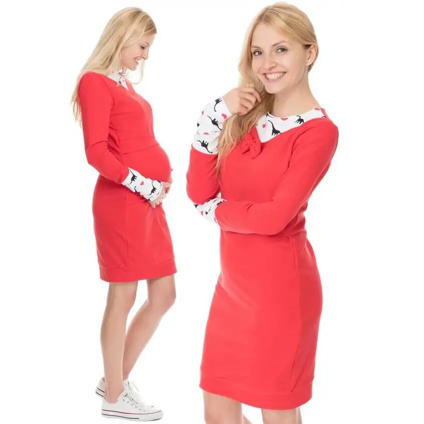 Maternity Nursing Lactation T Shirt Leisure Dress Autumn Pregnancy Pregnant Women Breastfeeding Hooded Tops Anti-light Clothing