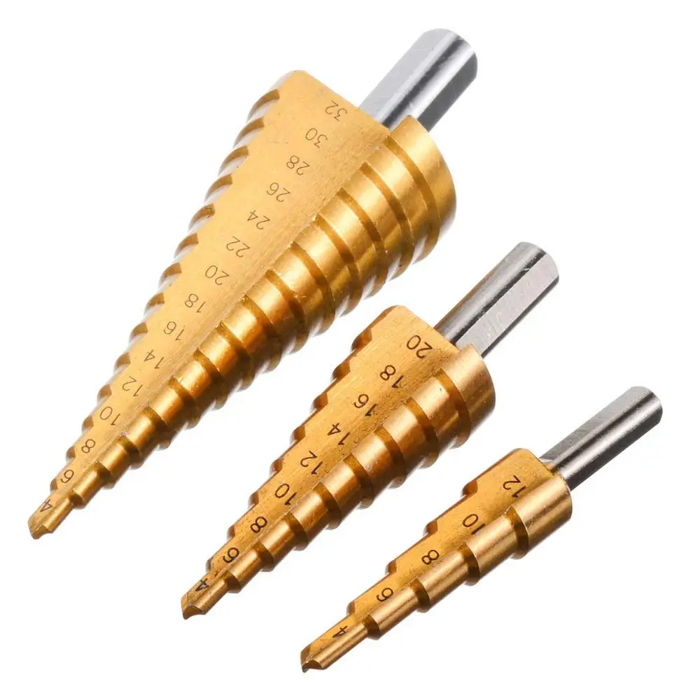 Color : 3Pcs Driill Bit SHENYF 4-12 4-20 4-32 mm HSS Titanium Coated Step Drill Bit Drilling Power Tools for Metal High Speed Steel Woodworking Tools Drill bit Most Trustworthy Color : 3Pcs Driill Bit SHENYF 4-12 4-20 4-32 mm HSS Titanium Coated Step Drill Bit Drilling Power Tools for Metal High Speed Steel Woodworking Tools Drill bit Most Trustworthy