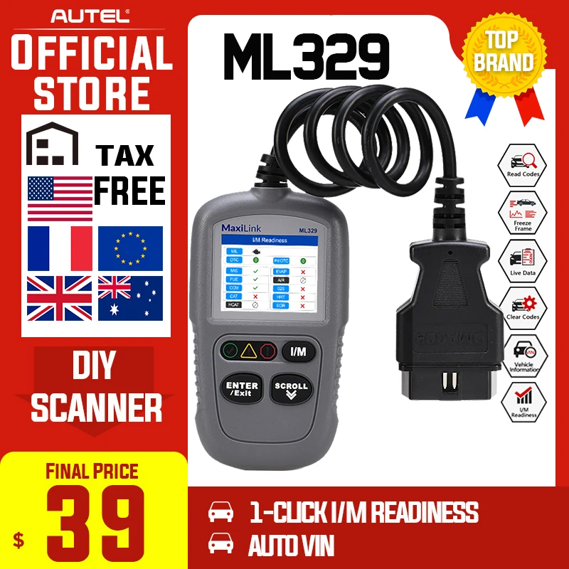 Autel MaxiLink ML329 считыватель кодов один клик I/M Readiness Профессиональный сканер ключ