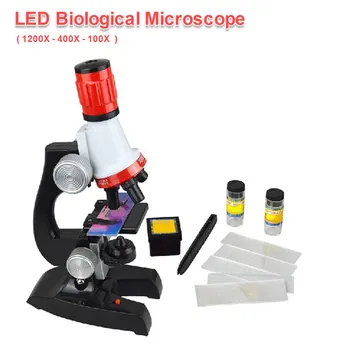 

100X-400X-1200X Microscope Kit Lab LED Home School Science Educational Toy Gift Refined Biological Microscope For Kids Child
