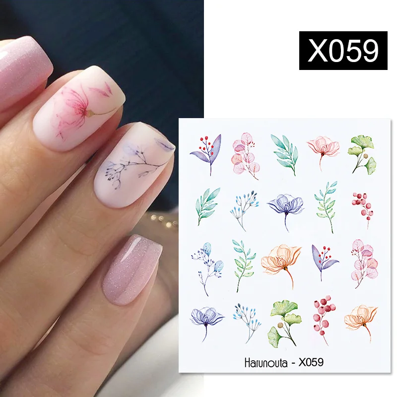 Harunouta Spring Summer Simple Flower Leaf Tree Water Decals Stickers Butterfly Slider Watermarks Decoration Nail Art Manicures