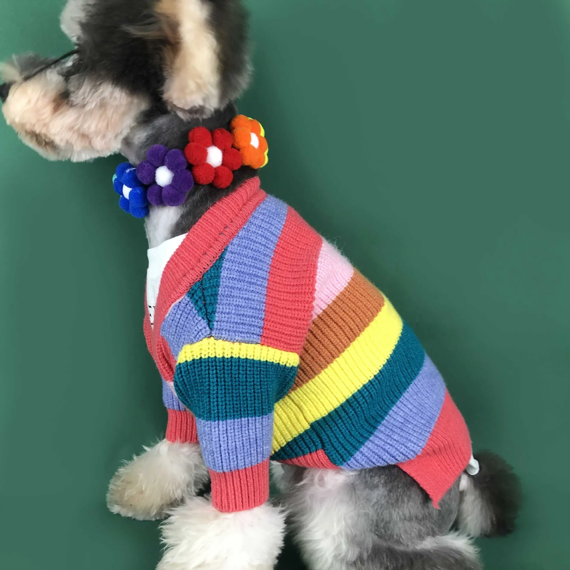 

Rainbow Stripe Autumn Winter Pet Dog Clothes for Small Dogs Chihuahua Warm Cute Sweater French Bulldog Costume Pug Jacket S-2XL