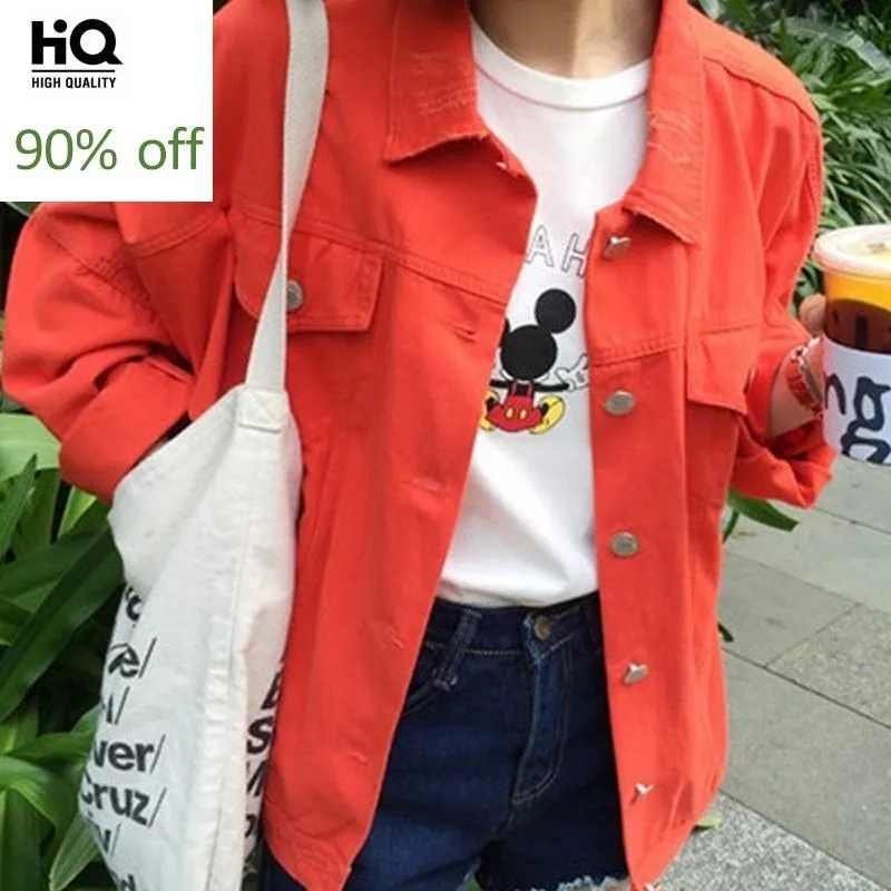 

2020 Autumn New Fashion Women Demin Jacket Multi Colors Turn Down Collar Long Sleeves Loose Fit Plus Size Female Short Coats