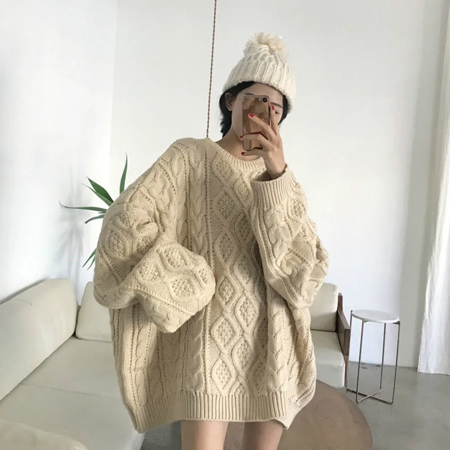 Neploe Pull Femme, свитер средней длины с длинными рукавами и круглым вырезом, вязаный джемпер большого размера на осень и зиму, теплые вязаные пуловеры 55617 - Цвет: Apricot