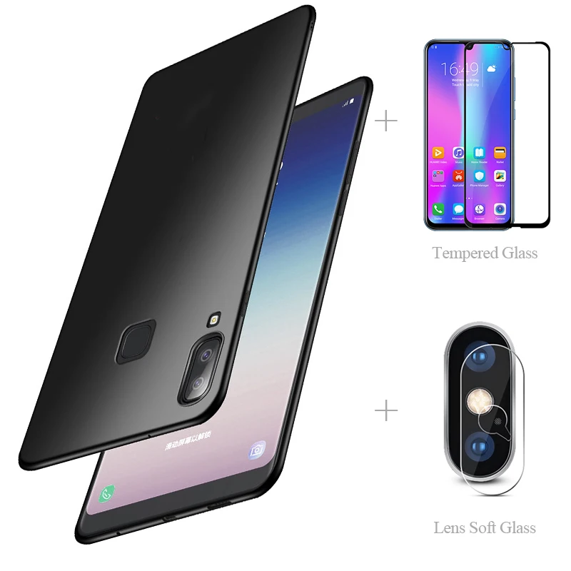 

Matte Back Cover Case + Full Tempered Glass + Camera Protector For Samsung Galaxy A10 A20 A30 A50 A60 A70 A10S A20S A50S A20E