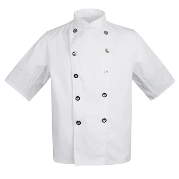 

Unisex Chef Jacket Kitchen Uniform Short Sleeves Double Breasted Black & White