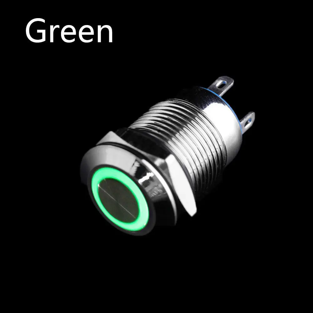 Green ring mark 1 шт. 12 мм самовосстанавливающийся светодиодный металлический кнопочный переключатель 3 в 5 в 6 в 12 В 24 В 220 В мгновенная кнопка автоматический сброс кольцо светодиодный кнопочный выключатель - Цвет: Green ring mark