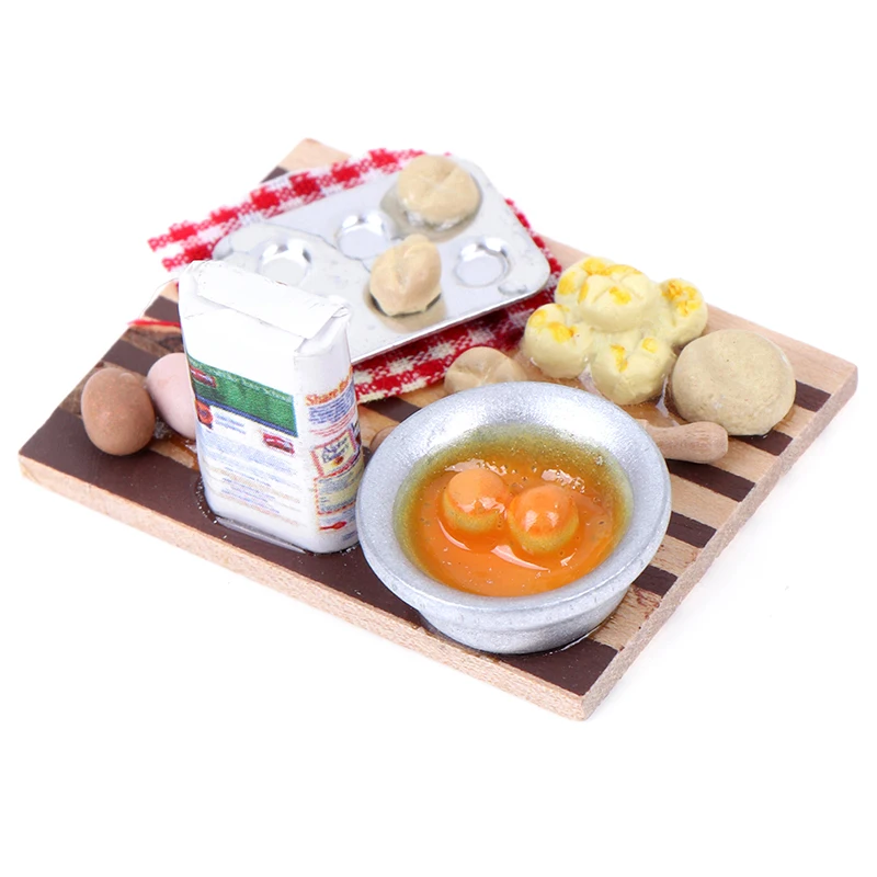 Красочные 1 набор 1/12 кукольный домик миниатюрная Кухня Еда яйца молоко хлеб на доске для детей ролевые игры столовая посуда