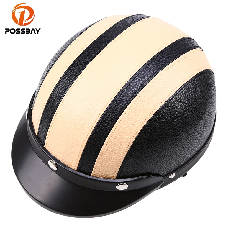Винтажные мотоциклетные шлемы POSSBAY с открытым лицом для скутера кожаные