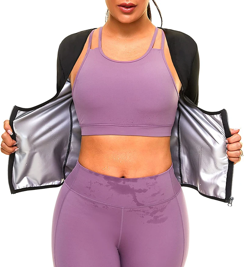 Women Sweat Sauna Body Shaper Vest Heat Trapping Tops Workout Shirts Zipper Jacket Thermo Tees Weight Loss Waist Trainer Corset girdles