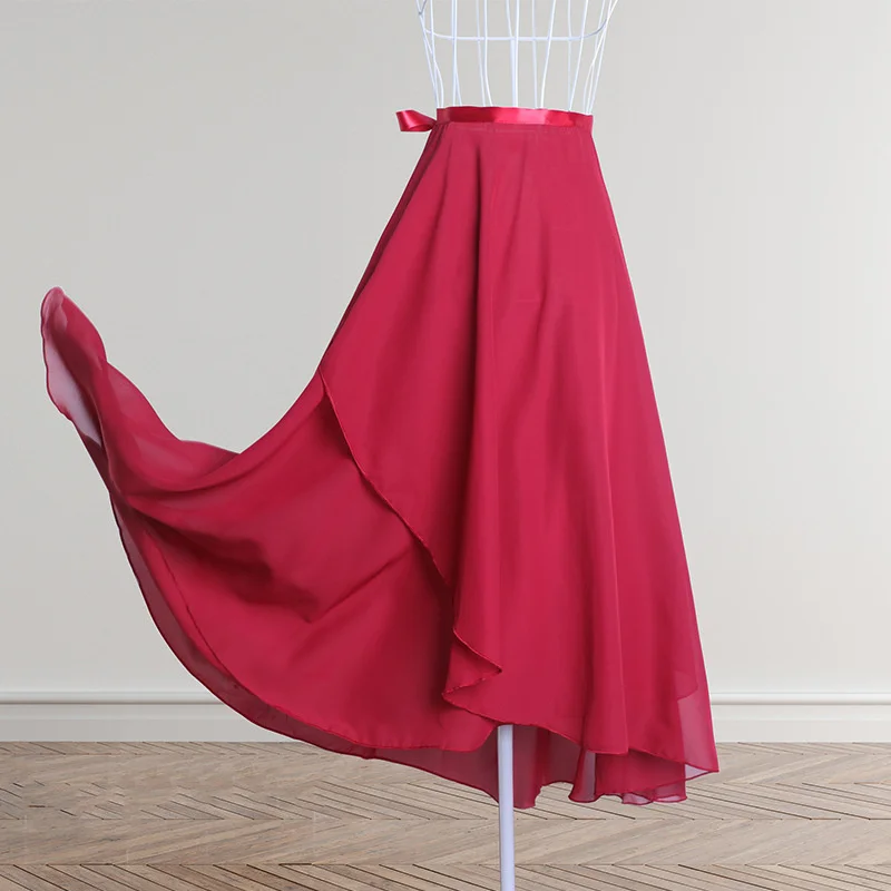 Chiffon Dance Skirt For Women Long Ballet Skirts Red Ballet Costume